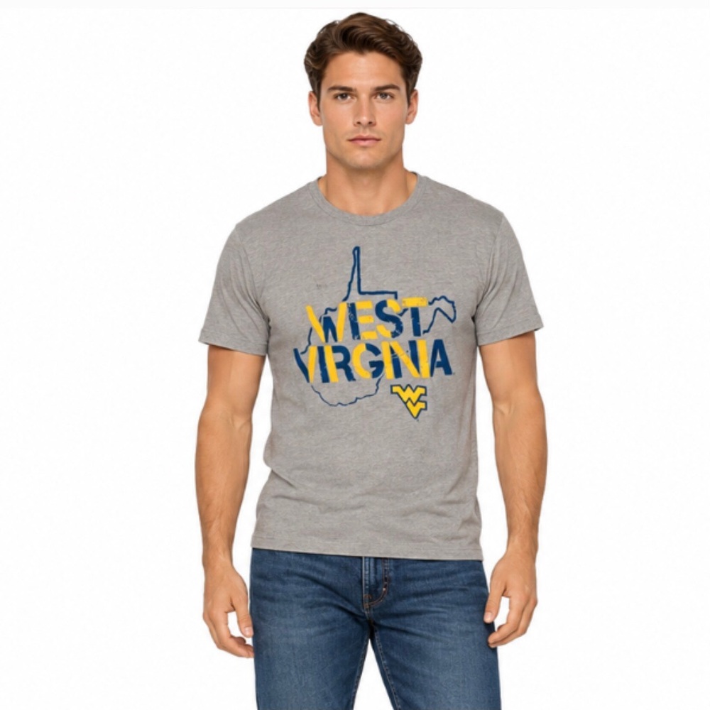 West Virginia Mountaineers T Shirt Size Small Gold Blue Color Block Logo New